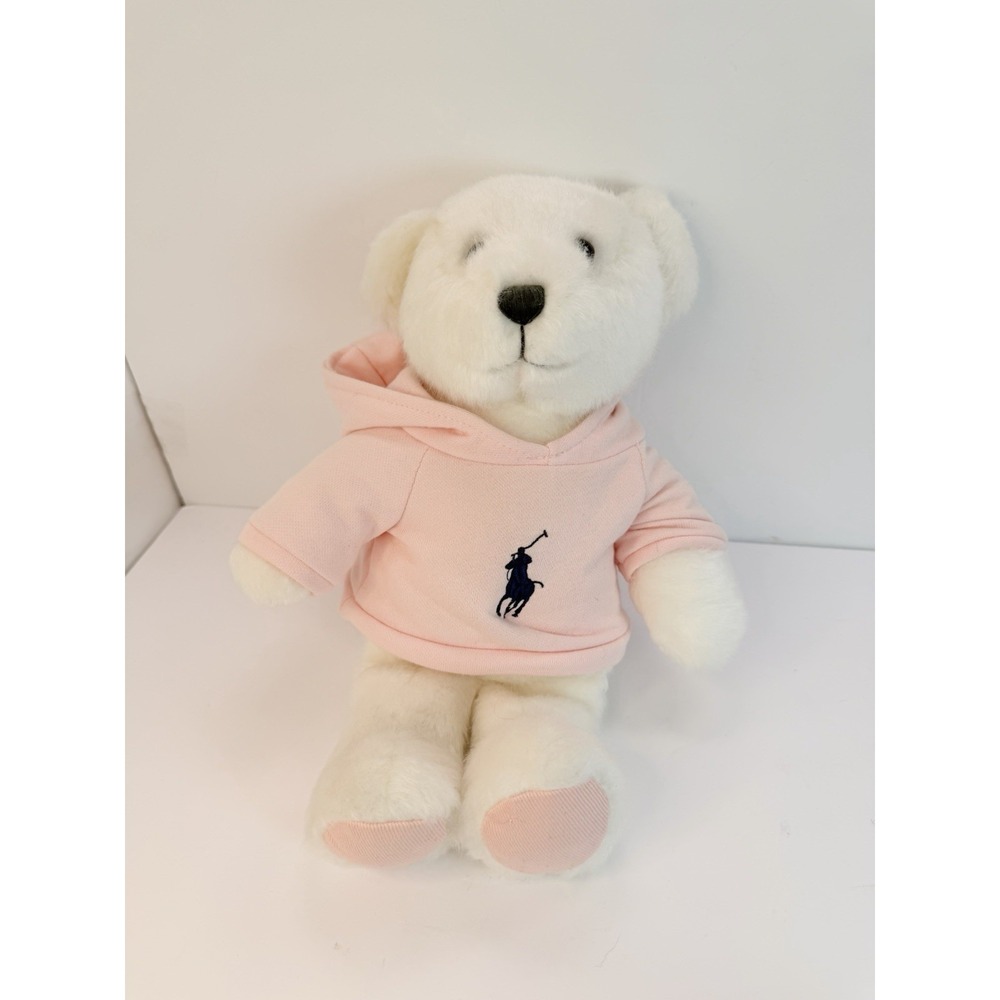 Ralph Lauren Romance White Plush Teddy Bear Pink Hoodie Stuffed Animal